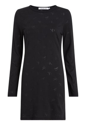 Vestido Negro Mini Con Estampado De Monograma Tonal Calvin Klein