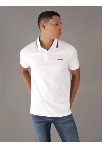 Polo Blanco Con Ribete De Algodón Líquido Calvin Klein Calvin Klein