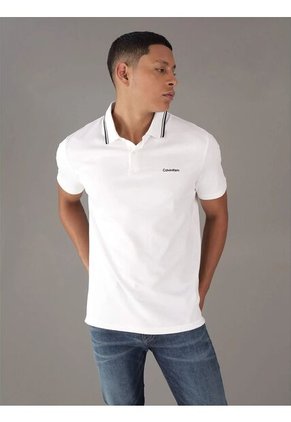 Polo Blanco Con Ribete De Algodón Líquido Calvin Klein