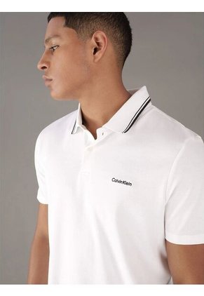 Polo Blanco Con Ribete De Algodón Líquido Calvin Klein