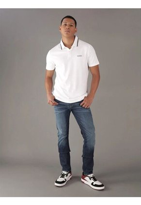 Polo Blanco Con Ribete De Algodón Líquido Calvin Klein