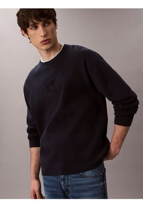 Saco Azul De Cuello Redondo Y Logo En Relieve Calvin Klein
