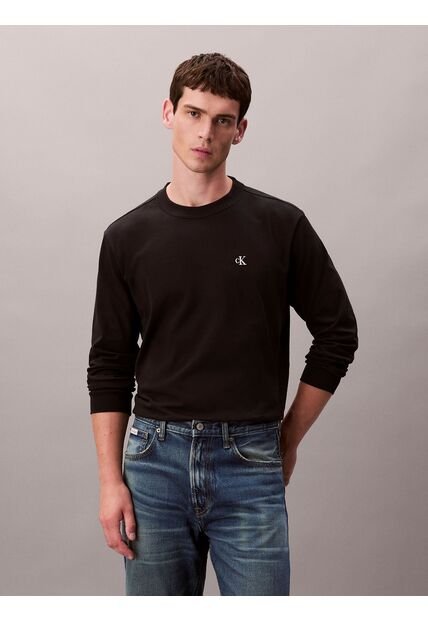 Camiseta Negra De Manga Larga Con Monograma Calvin Klein
