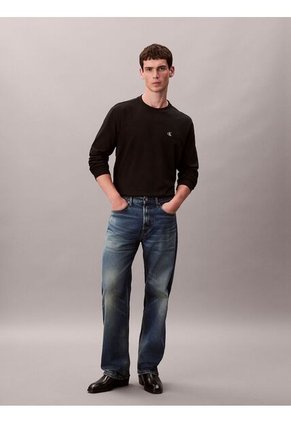 Camiseta Negra De Manga Larga Con Monograma Calvin Klein