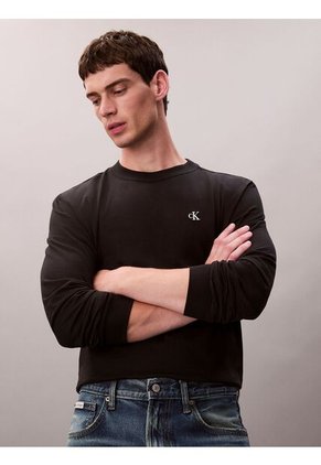 Camiseta Negra De Manga Larga Con Monograma Calvin Klein