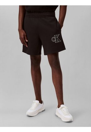 Pantaloneta Negra De Punto De Canalé Con Monograma Bordado Calvin Klein