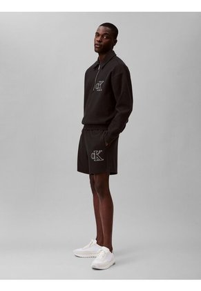 Pantaloneta Negra De Punto De Canalé Con Monograma Bordado Calvin Klein