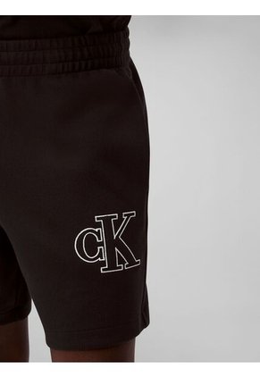 Pantaloneta Negra De Punto De Canalé Con Monograma Bordado Calvin Klein