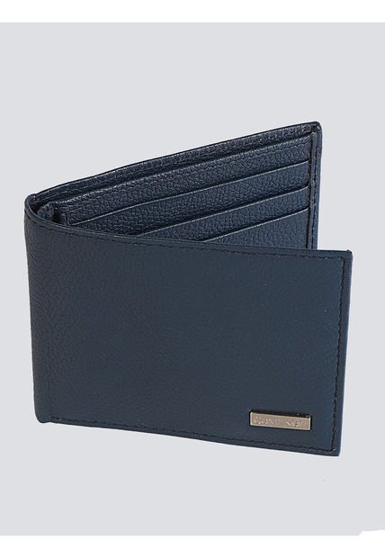Billetera Azul Plegable Con Placa Esmaltada Calvin Klein