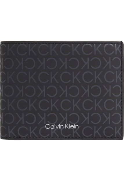 Billetera Negra Con Monograma Estampado Calvin Klein