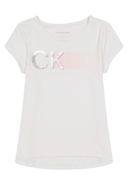Camiseta Con Logotipo De Lentejuelas Niña Blanco Calvin Klein