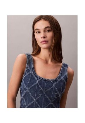 Camiseta Azul Oscuro Sin Mangas Con Estampado Integral Calvin Klein