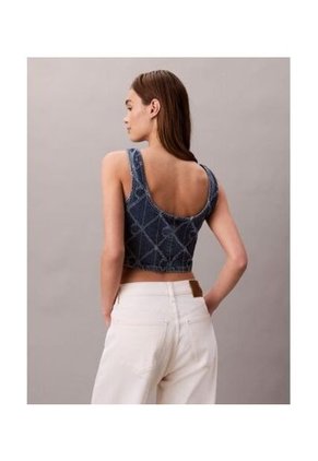 Camiseta Azul Oscuro Sin Mangas Con Estampado Integral Calvin Klein