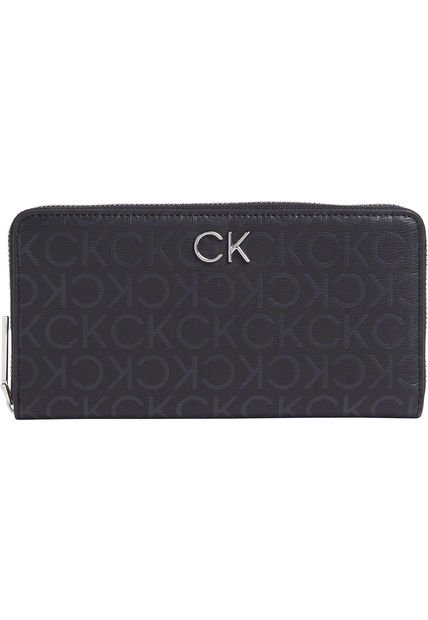 Billetera Negra Con Cremallera Y Monograma Calvin Klein