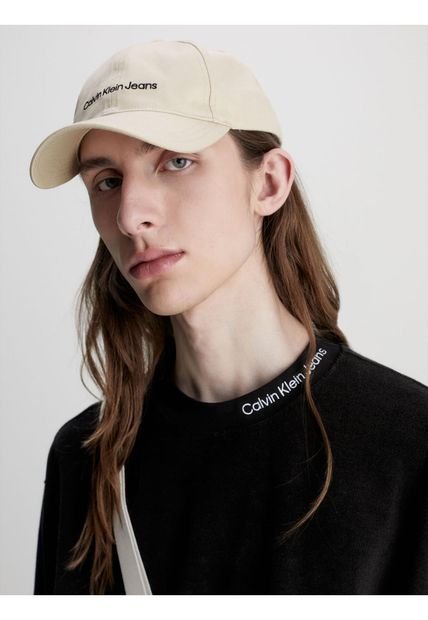 Gorra De Algodón Orgánico Con Logo Hombre Beige Calvin Klein