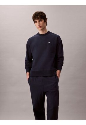 Jogger Azul En Tejido Terry Premium Con Monograma Bordado Calvin Klein