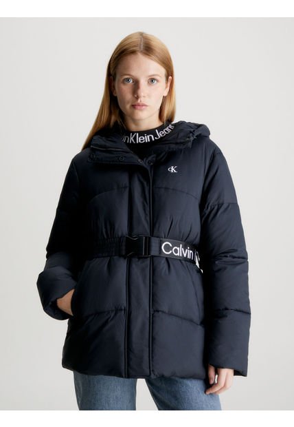 Chaqueta De Plumas Nailon Con Cinturón Mujer Negro Calvin Klein