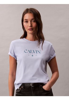 Camiseta Gris De Corte Clásico Con Gráfico Calvin Klein