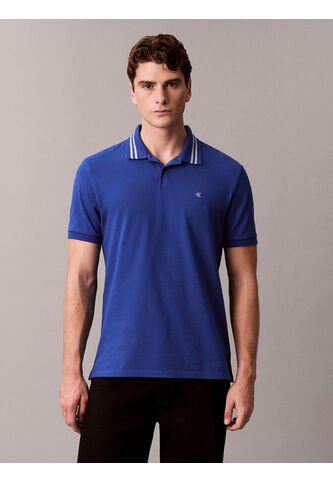 Polo Azul De Piqué Con Ribetes En Contraste Calvin Klein Calvin Klein