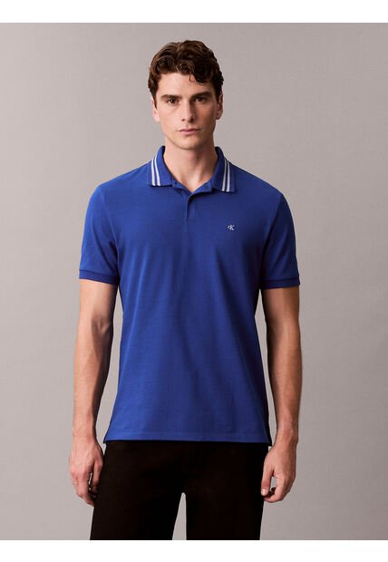Polo Azul De Piqué Con Ribetes En Contraste Calvin Klein