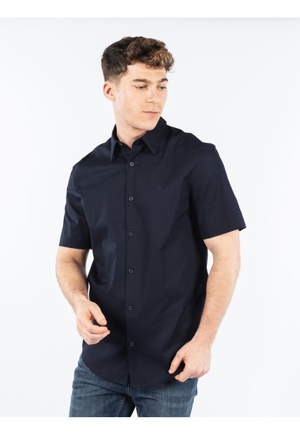 Camisa Azul Oscuro Slim Manga Corta Calvin Klein