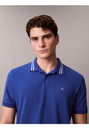 Polo Azul De Piqué Con Ribetes En Contraste Calvin Klein