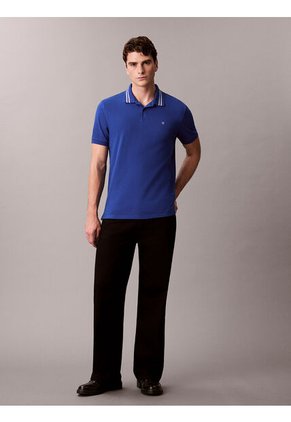 Polo Azul De Piqué Con Ribetes En Contraste Calvin Klein