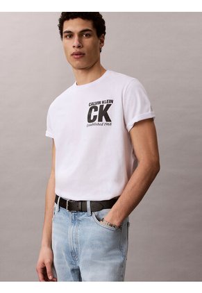 Camiseta Blanca Con Gráfico De Logo Calvin Klein