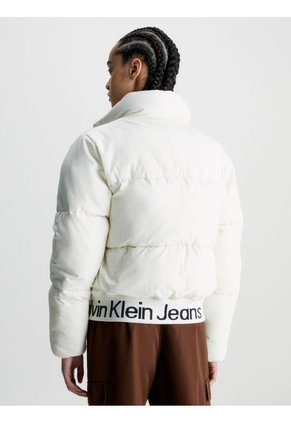 Chaqueta De Plumas Con Logo En Dobladillo Mujer Blanco Calvin Klein