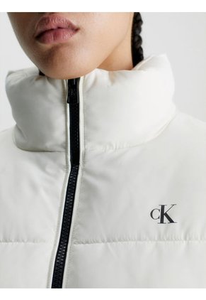 Chaqueta De Plumas Con Logo En Dobladillo Mujer Blanco Calvin Klein