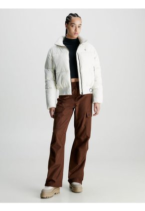 Chaqueta De Plumas Con Logo En Dobladillo Mujer Blanco Calvin Klein