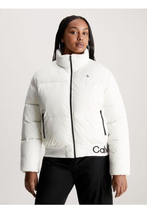 Chaqueta De Plumas Con Logo En Dobladillo Mujer Blanco Calvin Klein