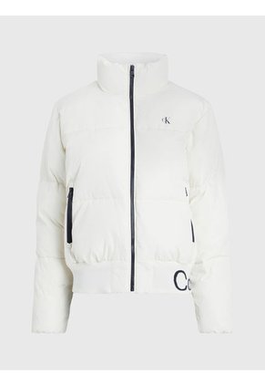 Chaqueta De Plumas Con Logo En Dobladillo Mujer Blanco Calvin Klein
