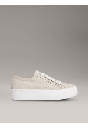 Tenis Beige De Plataforma De Jacquard Con Logo Calvin Klein