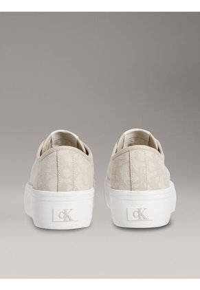 Tenis Beige De Plataforma De Jacquard Con Logo Calvin Klein