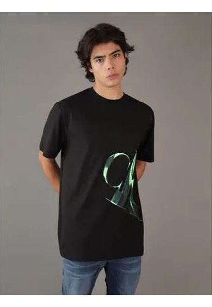 Camiseta Negra Con Logo Asimétrico Calvin Klein