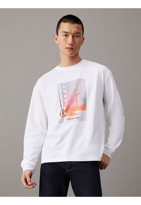 Camiseta Blanca De Manga Larga Con Estampado Gráfico Calvin Klein