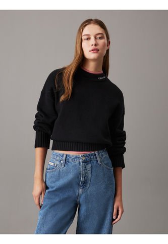 Saco Negro Tejido De Algodón Y Lana Con Logo En El Cuello Calvin Klein Calvin Klein