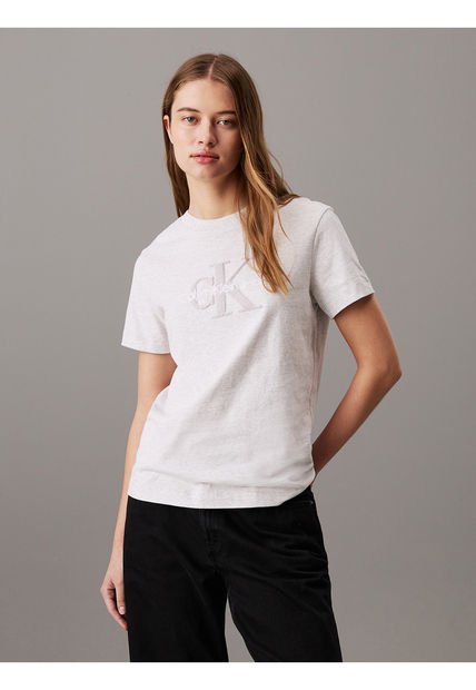 Camiseta Gris De Chenilla Con Monograma Calvin Klein