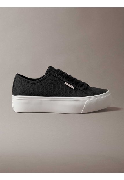 Tenis Negro De Plataforma Con Estampado De Monograma Calvin Klein