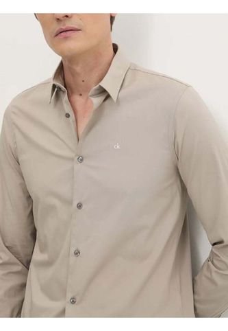Camisa Beige Slim De Popelín Elástico Calvin Klein Calvin Klein