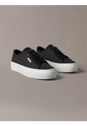 Tenis Negro De Plataforma Con Estampado De Monograma Calvin Klein