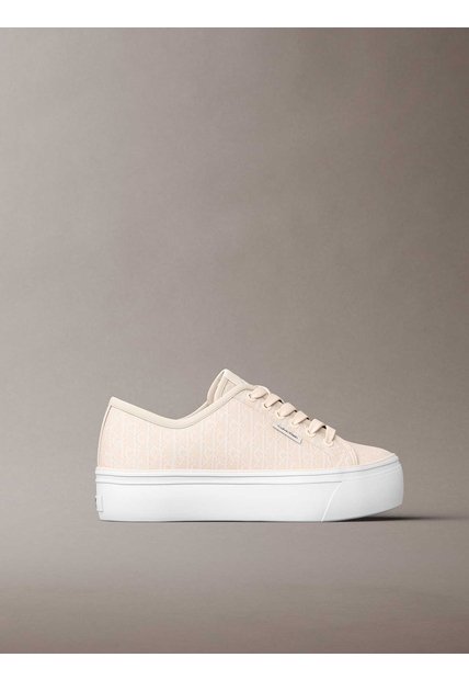 Tenis Beige De Plataforma Con Estampado De Monograma Calvin Klein