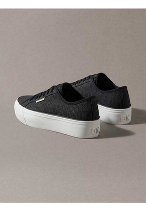 Tenis Negro De Plataforma Con Estampado De Monograma Calvin Klein