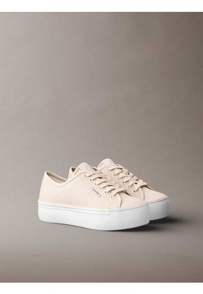 Tenis Beige De Plataforma Con Estampado De Monograma Calvin Klein