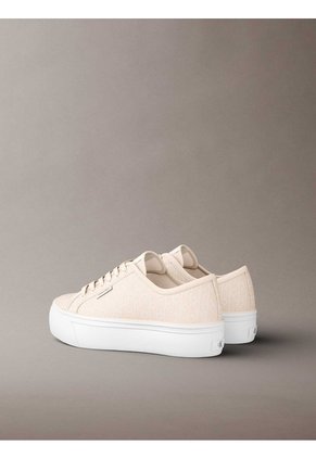 Tenis Beige De Plataforma Con Estampado De Monograma Calvin Klein