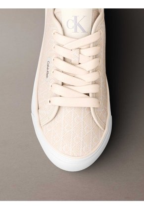 Tenis Beige De Plataforma Con Estampado De Monograma Calvin Klein