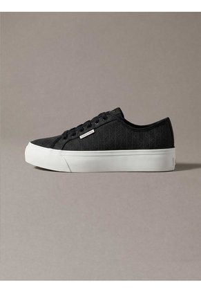 Tenis Negro De Plataforma Con Estampado De Monograma Calvin Klein
