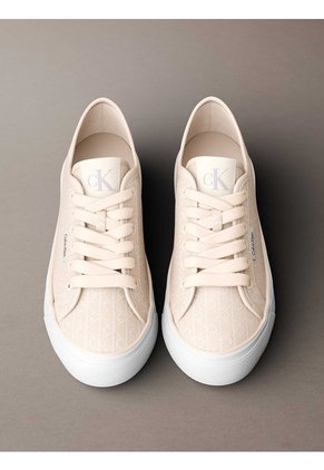 Tenis Beige De Plataforma Con Estampado De Monograma Calvin Klein