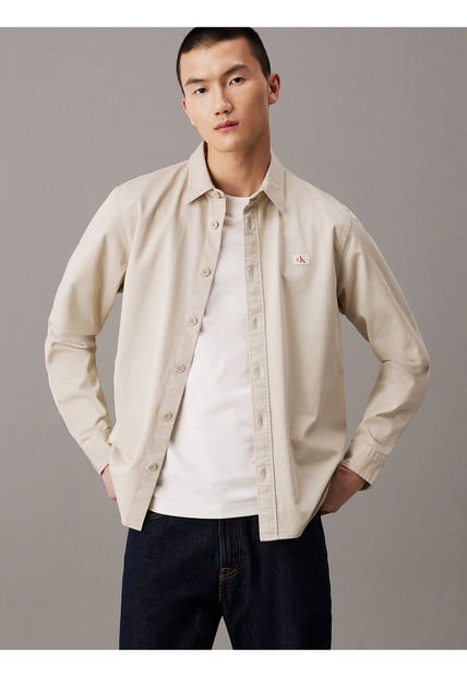 Camisa Gris Con Etiqueta Tejida Calvin Klein